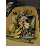 A box of various hand tools.