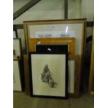 Framed prints, pair of reverse prints on glass, maple framed, etc.