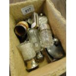 Silver topped scent bottles,