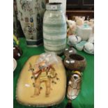 A Bossons plaque depicting a Red Indian, West German vase, perfume bottles, Antique pot,