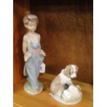 Lladro figure, "Pocket Full Of Wishes," 7650 and Lladro group, "It Wasn't Me," 7672, (2).