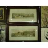 Pair of framed coloured engravings, hunting scenes, rosewood framed.