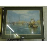 H Phillips, watercolour, scene on the lagoon Venice, signed, framed.