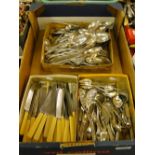 Large quantity of Old English pattern cutlery, ivoreen handled knives, etc.
