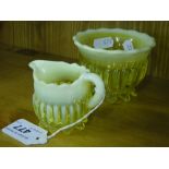 A yellow Vaseline glass cream jug and sugar bowl.