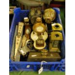 Box of various items including a Chinese bronze Scribe's box, Antique Oriental brass mounted cups,