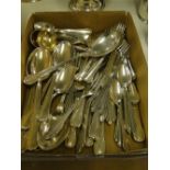 A tray of silver plated cutlery.