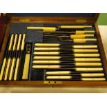 Cased set of ivoreen handled knives for 12-people including servers and side knives.