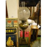 Brass oil lamp with chimney and shade