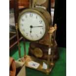 A French gilt metal cased Portico clock, with enamel dial, height 8.75".