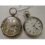 A Silver cased top wind pocket watch with secondary dial by H Samuel,