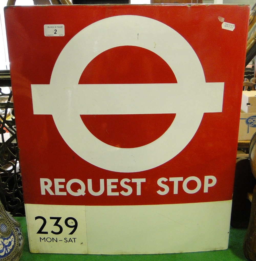 Vintage enamel Bus Stop Request sign.