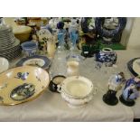 Wedgwood Jasperware pot, drinking glasses, cherub basket, etc.