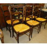 Set of 6 French oak ladderback rush seat dining chairs