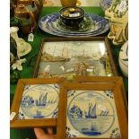 Framed Delft tiles, Hancocks serving plates, etc.