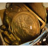 Chinese brass tray and other brassware.