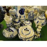 USSR ornaments, teapot, and other blue and white china.