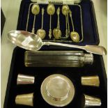 Victorian silver table spoon, cased set of coffee spoons,