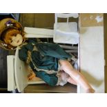 Dolls, doll's bed and chair, etc.