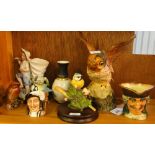 Royal Doulton Dick Turpin Character jug, and another, Beswick birds, etc.