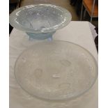 Art Deco moulded glass bowl with fish design and another with foliate decoration.