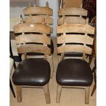 Set of 4 French c 1950s oak dining chairs with bar backs & recovered seats