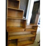 2 pitch pine shaped open bookcases.