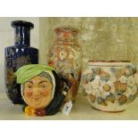 A large Royal Doulton Character jug Sairey Gamp, a Satsuma vase and a jardiniere, (3).