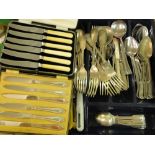 Large quantity of mixed plated cutlery & 2 cased sets of cutlery