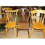 8 various chairs including bentwood chair & a wheelback elbow chair