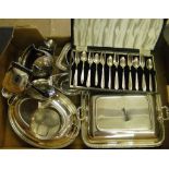 Pair of Egyptian silver dishes, plated entree dishes,