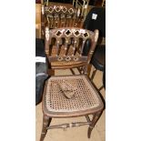 Pair of Victorian stained wood side chairs with cane panels & painted decoration