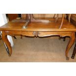A French oak parquetry topped draw leaf dining table