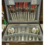 Cased set of Shefield Plate cutlery for 6 people with bead edge