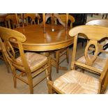 Dining table & 6 matching rush seat chairs