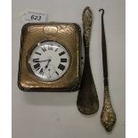 Large hammered silver pocket watch case & a plated Goliath 8 day pocket watch,