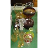 An Art Glass vase, a Holmgaard vase, and other decorative glass.