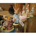 4 Vintage Beswick Beatrix Potter figures, a Doulton rabbit and a Royal Albert rabbit, (6).