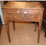 An Antique stained pine school desk with fitted drawer.