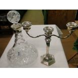 A Cut glass ships decanter with silver mount