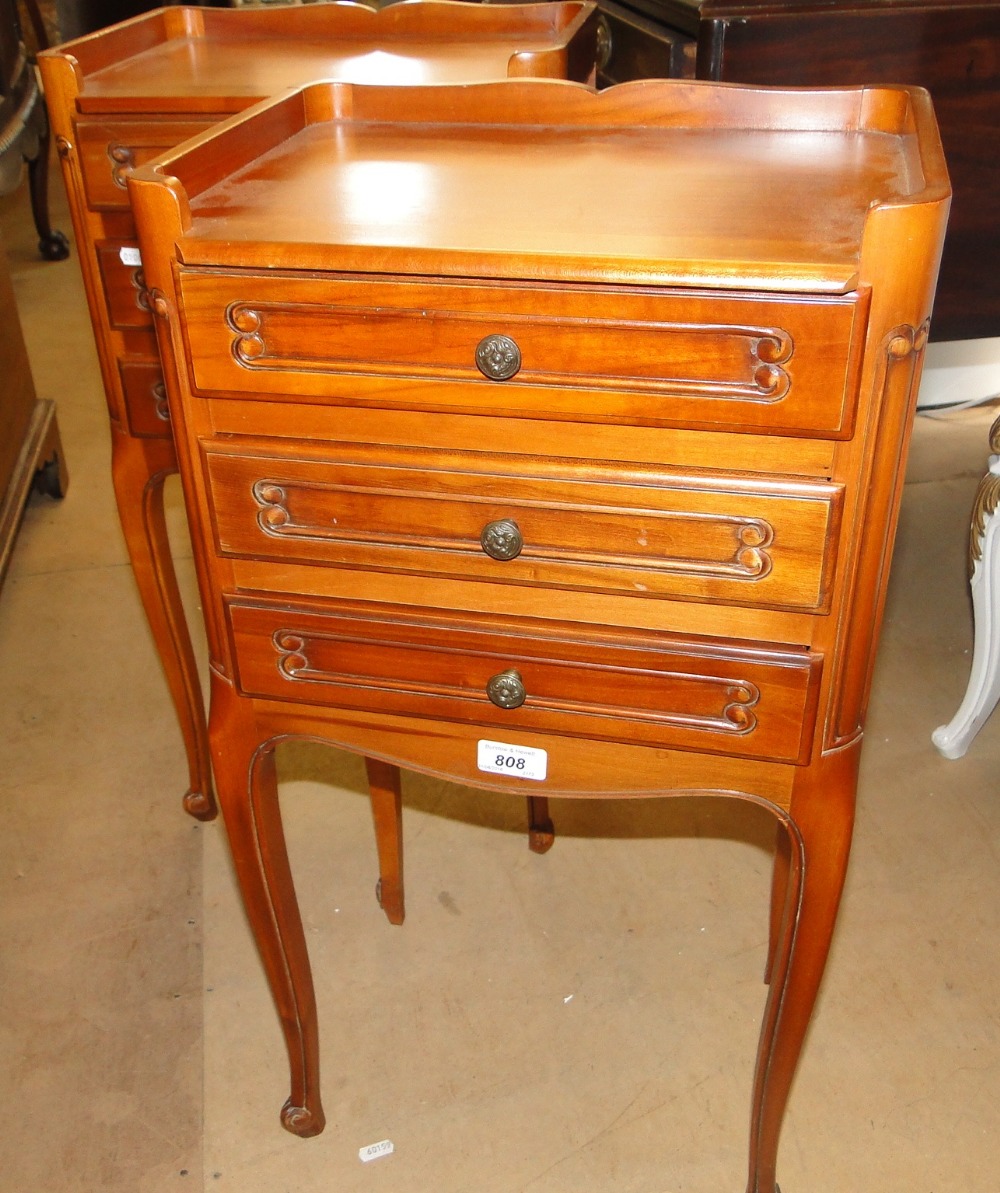 Pair of cherrywood 3 drawer bedside chests.
