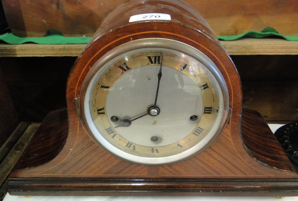 Walnut cased mantel clock with 3 train movement