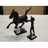Two 19th century bronze figures after the antique, a prancing horse, height 7" and a dancing man,