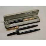 Cased Parker pen and 2 others.