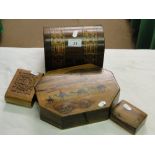 Inlaid domed topped tea caddy, and 3 other boxes.
