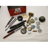 Fountain pens, badges, gavel, etc.