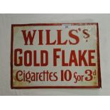 An early double-sided enamelled Will's Gold Flake cigarettes 10 for 3d..