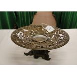 A cast and pierced brass tazza with inset picture of the Royal Exchange.