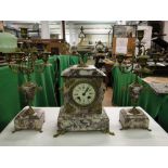 Continental marble 3-piece clock garniture with brass mounts.