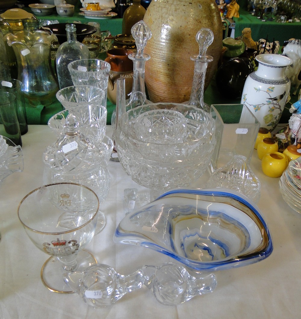 Decanters, cut-glass vases, Art Glass dish, etc.